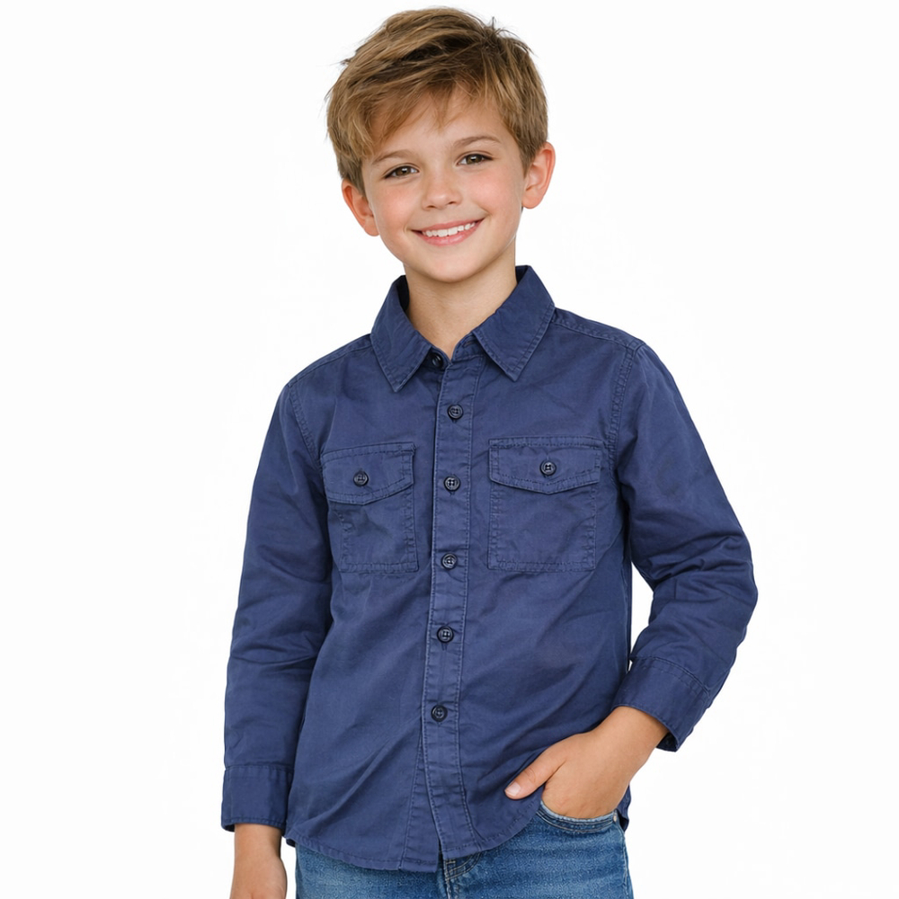 Boy’s Long Sleeve Button Down Shirt – Navy Blue – Size 8 – NWT
